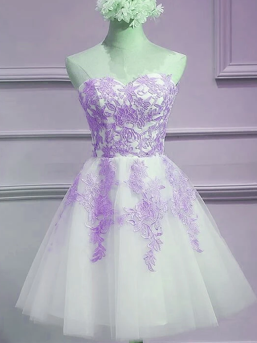 Lovely Sweetheart White Tulle Homecoming Dresses Lace Patricia With Purple Cute Party DZ4720