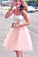 Spaghetti Straps Pink Rosalie Homecoming Dresses Two Piece Blush Short Party Dress DZ47