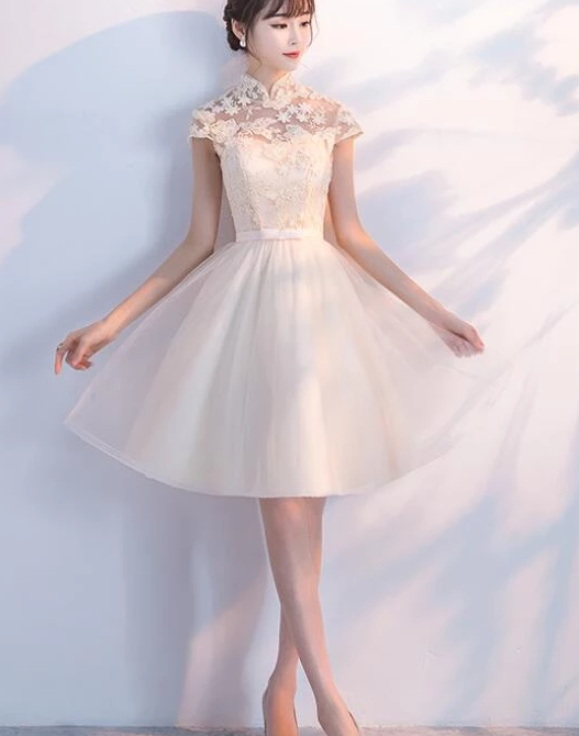 Cute And Tulle Lace Homecoming Dresses Natalia Lovely Champagne Short Party Dress DZ4939