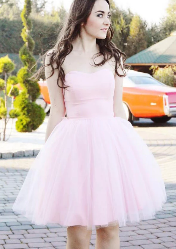 Simple Sweetheart Tulle Short Party Pink Homecoming Dresses Carolina Dress Tulle DZ4991