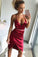 Sheath Spaghetti Straps High Low Burgundy Beaded Dress Homecoming Dresses Cocktail Tiara With Ruched DZ5432