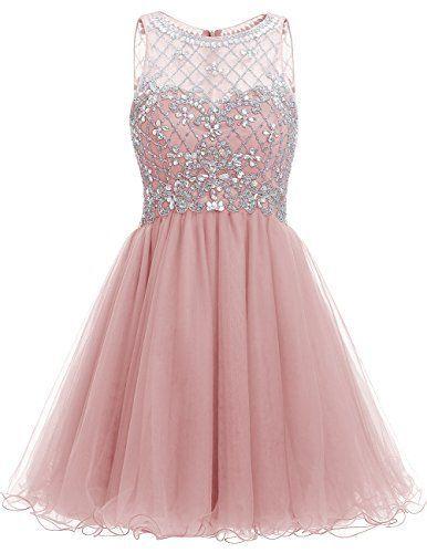Short A-Line Karley Homecoming Dresses Pink Tulle Featuring Sweetheart Illusion Crystal Embellished Bodice DZ5633