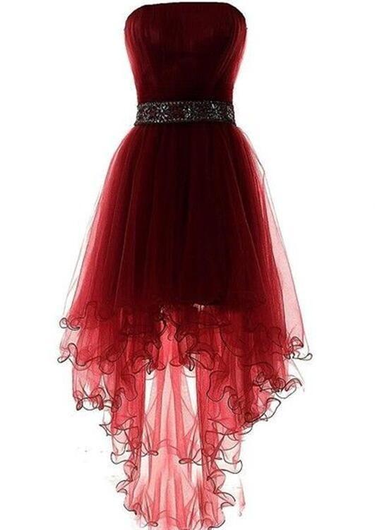 Wine Homecoming Dresses Mary Red Burgundy High Low Party Dress With Beadings DZ5639