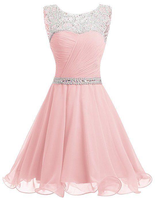 Pink Chiffon Homecoming Dresses Nathaly Short Open Back Party Dress With Beading DZ5648