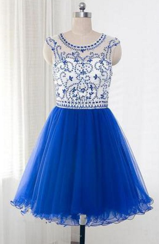 Tulle Sleeveless With Royal Blue Homecoming Dresses April Beading DZ5686