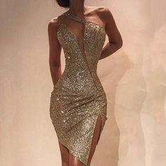Sexy Gold Raquel Homecoming Dresses Irregular Tight Split DZ6826