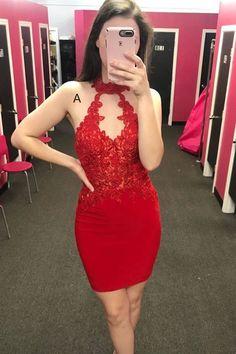 High Neck Tight Aspen Homecoming Dresses Red Party DZ6834