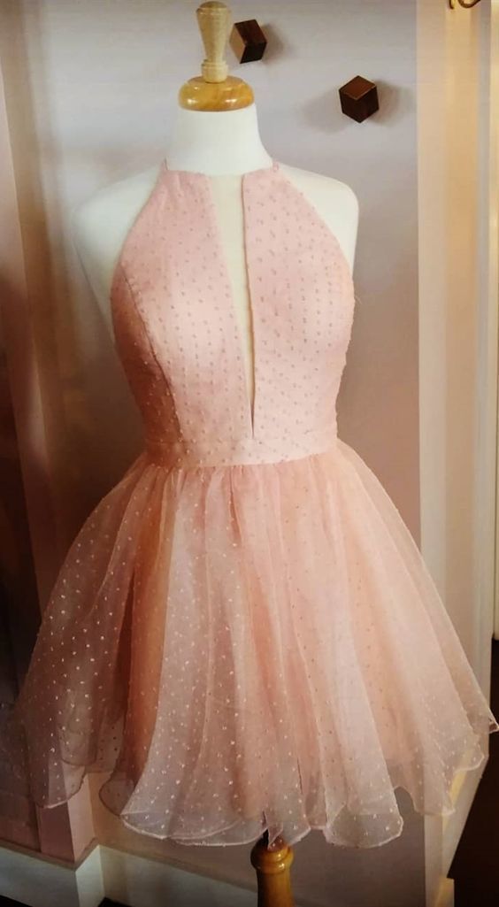 Pru Pink Homecoming Dresses A Line Jewel Sleeveless Short DZ7066