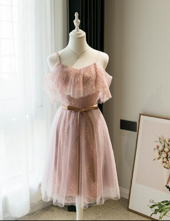 Lovely Off Shoulder Knee Length Formal Homecoming Dresses Lexi Pink Cute Party Dresses DZ7650
