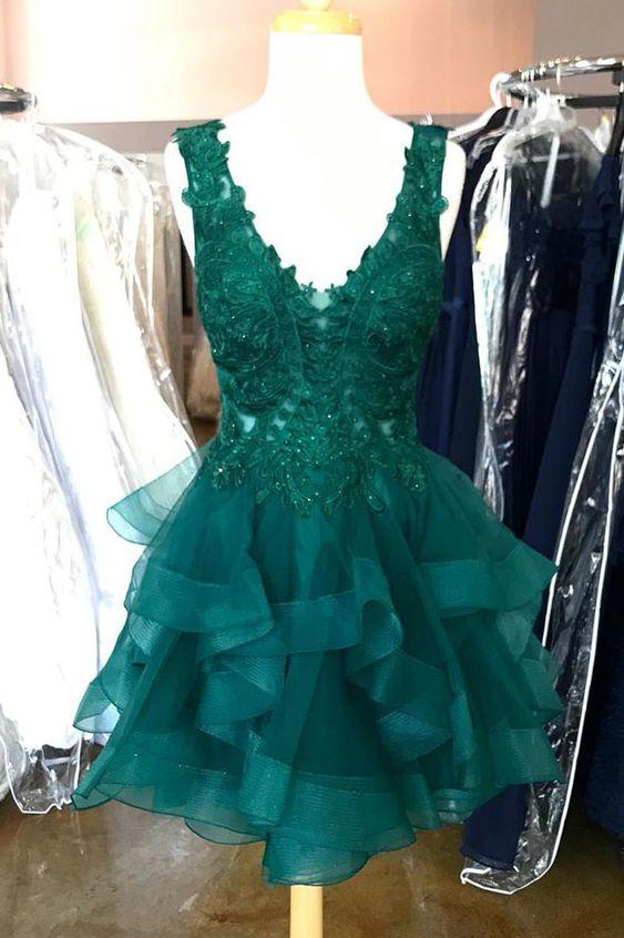 Princess Yvonne Homecoming Dresses Lace Flounced Dark Green With DZ8170