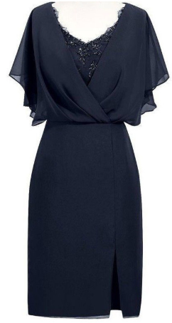 Sheath Homecoming Dresses Chiffon Lacey V-Neck Short Navy Blue Mother Of The Bride With Beading DZ821