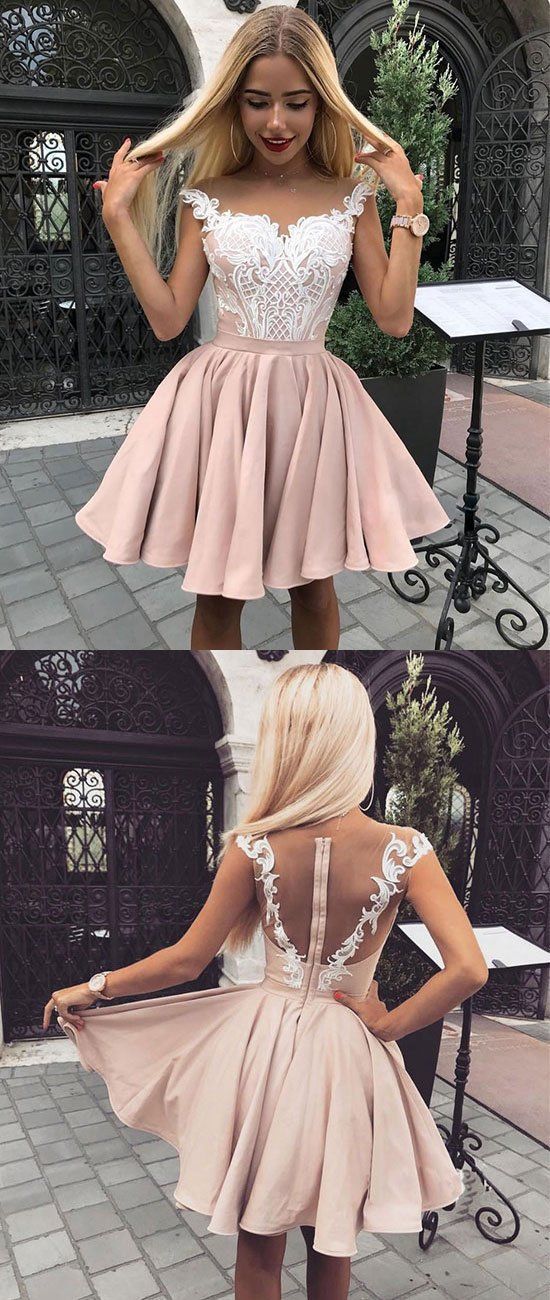 Cute Short Dress Formal Dress Bridget Lace Pink Homecoming Dresses DZ86