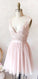 Cute V Evelyn Homecoming Dresses A Line Pink Neck Backless Tulle Short With Appliques DZ8632