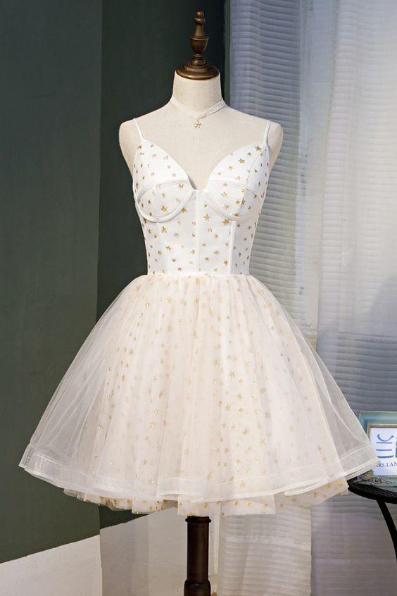 Cute Straps Sweetheart -Up Amara Ivory Homecoming Dresses A Line Lace Party Dress Short Dress DZ9198
