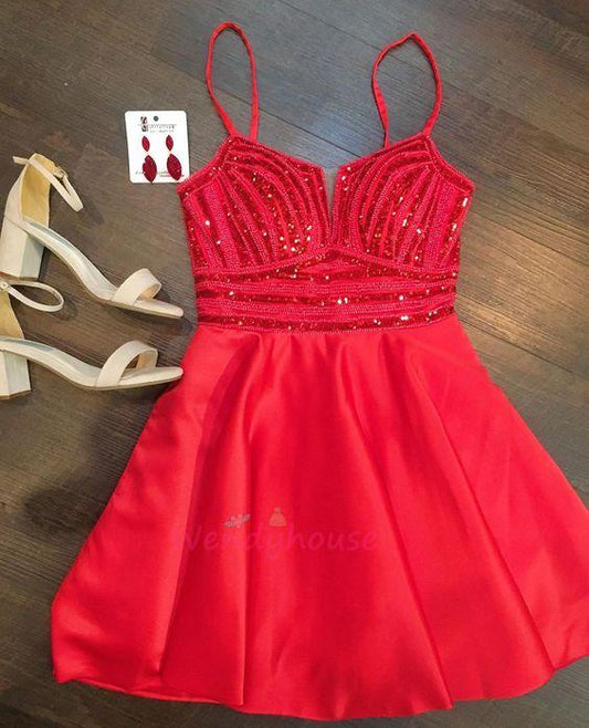Sexy Red Straps Beaded Short Kenna Homecoming Dresses Cocktail Party Dress Red Dress DZ9365