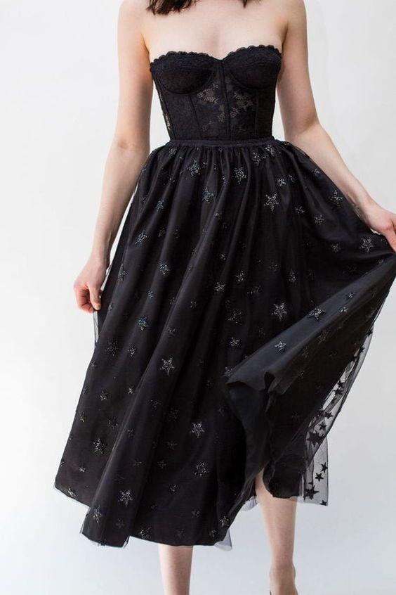 Black Tulle Tea Kamila Homecoming Dresses Length With Starts DZ9833