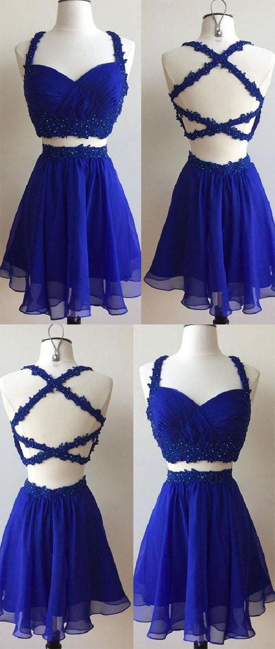Blue Dress Cute Two Piece Lucinda Homecoming Dresses DZ99