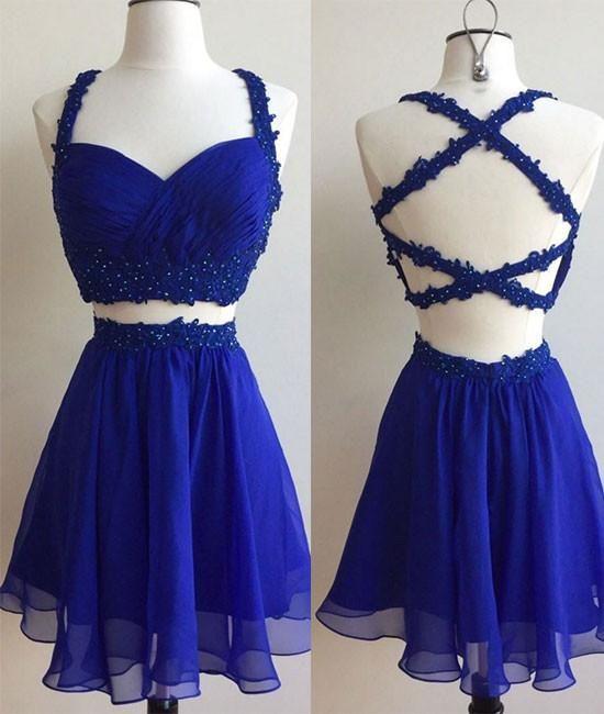 Blue Dress Cute Two Piece Lucinda Homecoming Dresses DZ99