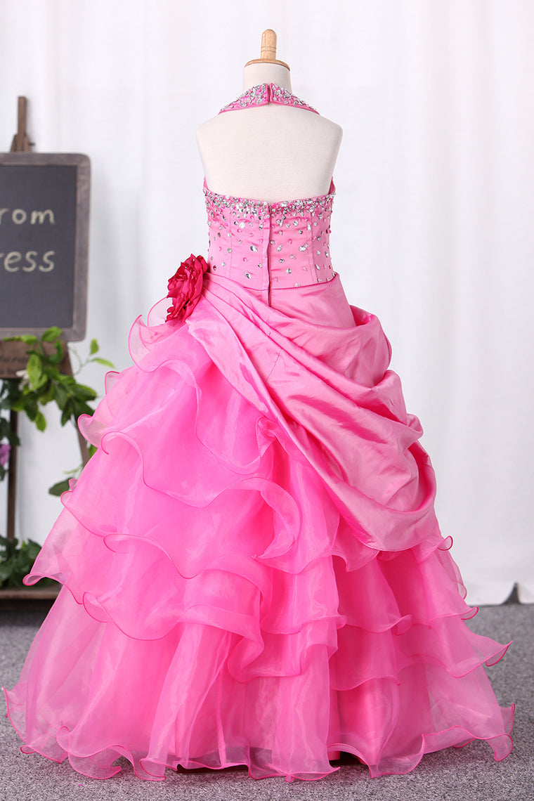 2024 Ball Gown Halter Flower Girl Dresses Floor Length Organza