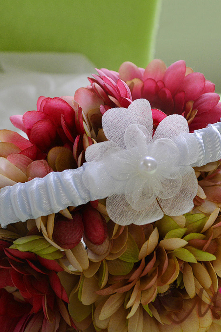Lovely Satin With Pearl Wedding Garters