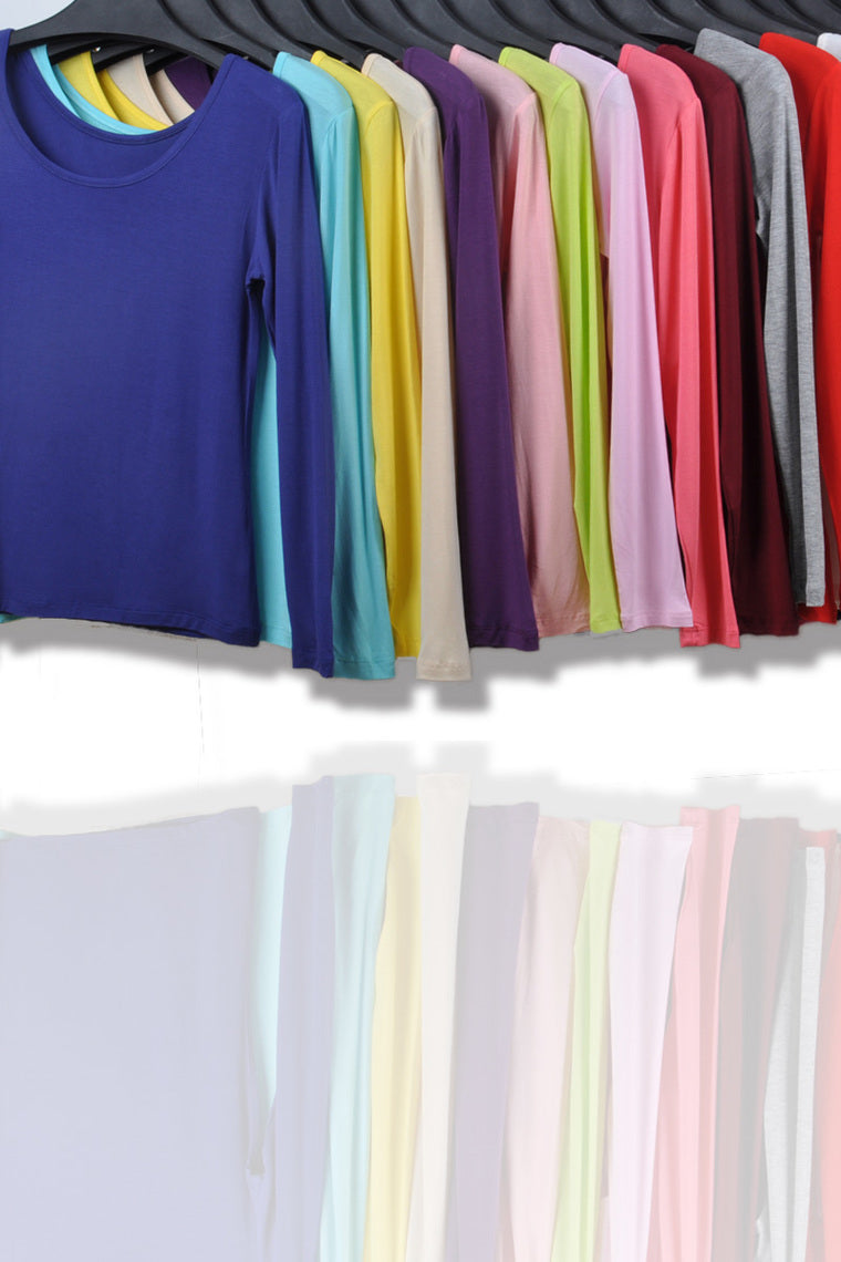 2024 Women'S Round Neck Modal Stretch & Slim T-Shirt Tops Long Sleeve For Muslim Dresses