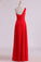 2022 Red One Shoulder A Line Prom Dresses Chiffon Floor Length With Beading And Ruffles