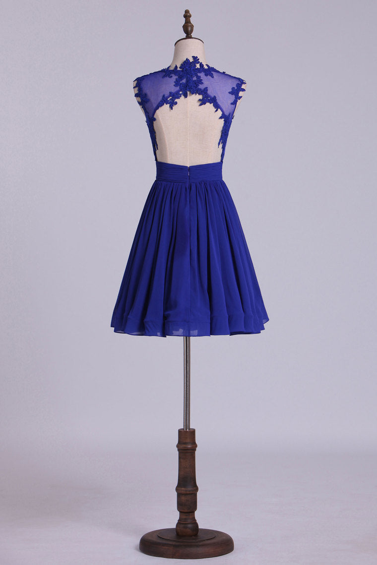 2024 Homecoming Dresses Scoop Chiffon Dark Royal Blue Short