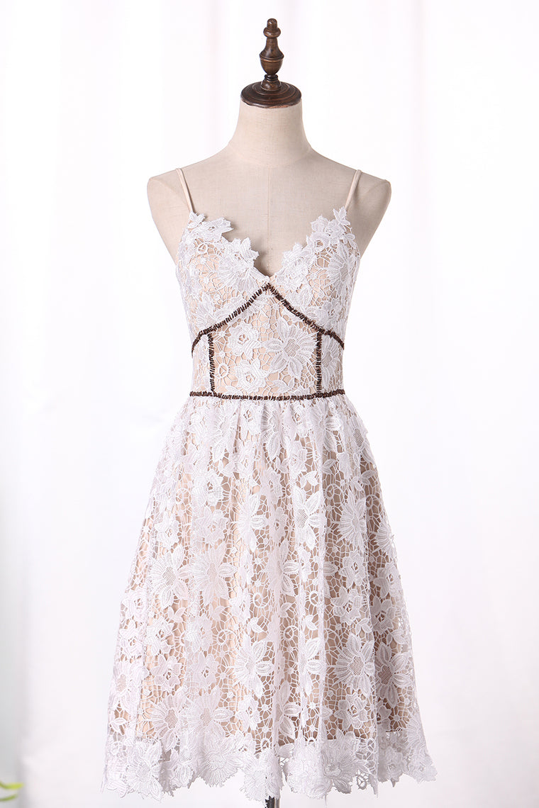 2024 Lace Spaghetti Straps Homecoming Dresses A Line Above Knee Length