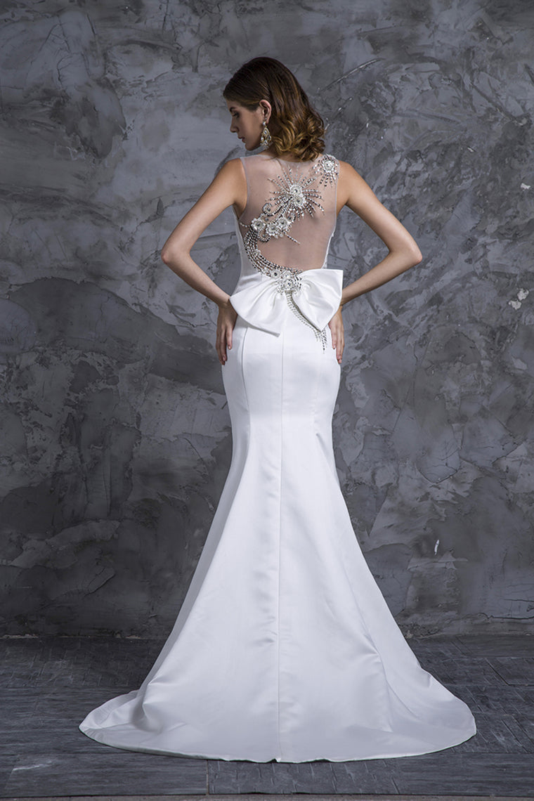 2022 Prom Dresses Mermaid White Satin With Beading