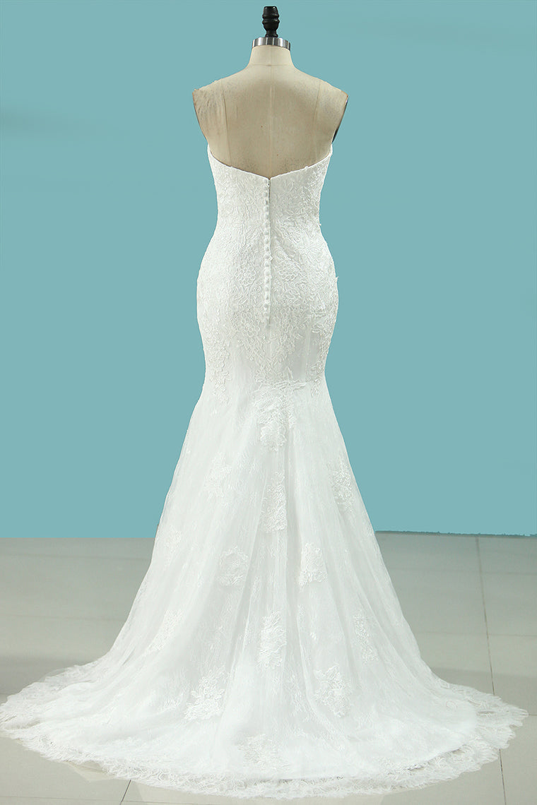 2024 Mermaid Sweetheart  Wedding Dresses Lace With Applique Court Train Detachable
