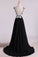 2022 Prom Dresses A Line Scoop Open Back With Applique & Slit Sweep Train Chiffon