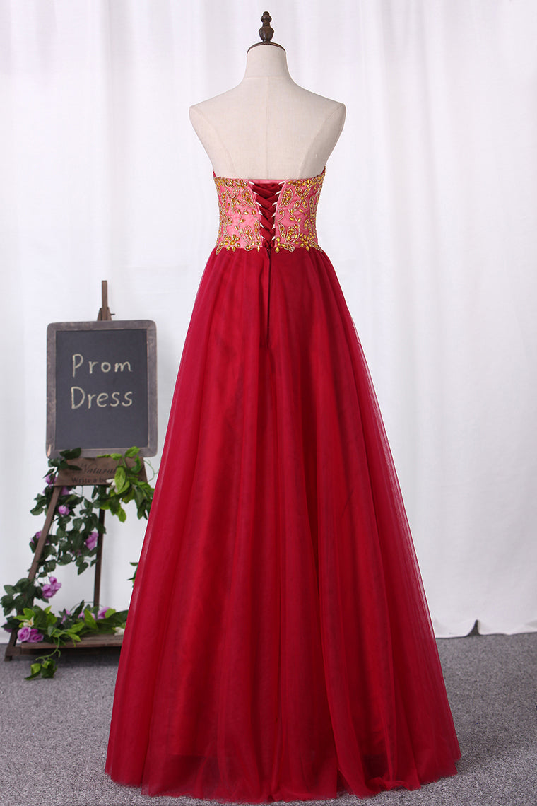 2024 A Line Sweetheart Tulle With Beading Floor Length Prom Dresses