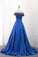 2024 A Line Prom Dresses Boat Neck Satin With Beads Sweep Train