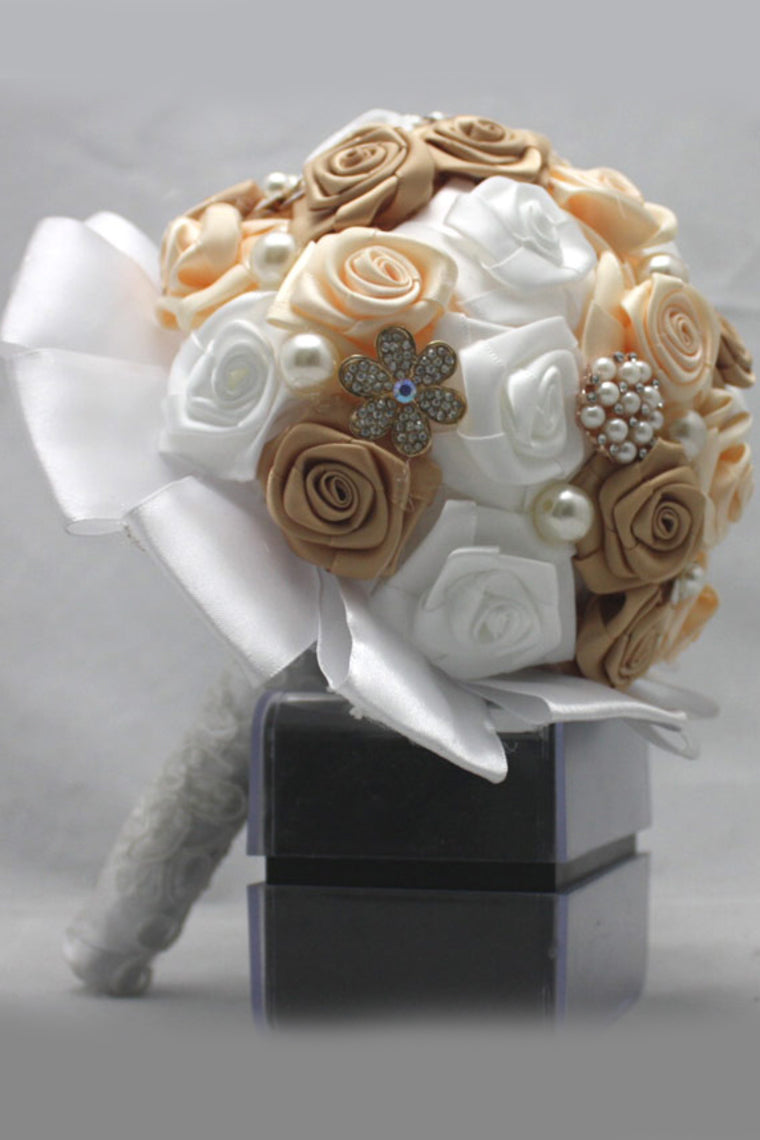Satin Pearl Crystal Round Roses Wedding Bouquets (26*20cm)