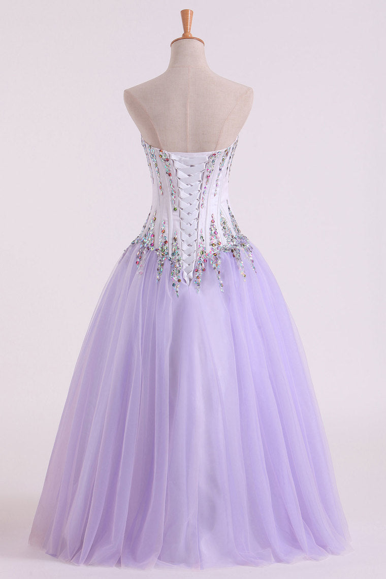 2022 Tulle Sweetheart Beaded Bodice Ball Gown Quinceanera Dresses Floor Length