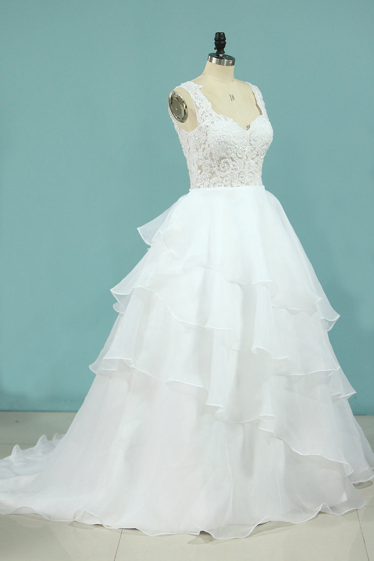 2024 New Arrival Wedding Dresses Straps A Line Organza With Applique