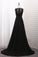 2022 New Arrival Scoop A Line Prom Dresses With Applique And Slit