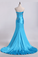 2022 Mermaid Strapless Elastic Satin With Beadings Prom Dresses Sweep/Brush Train