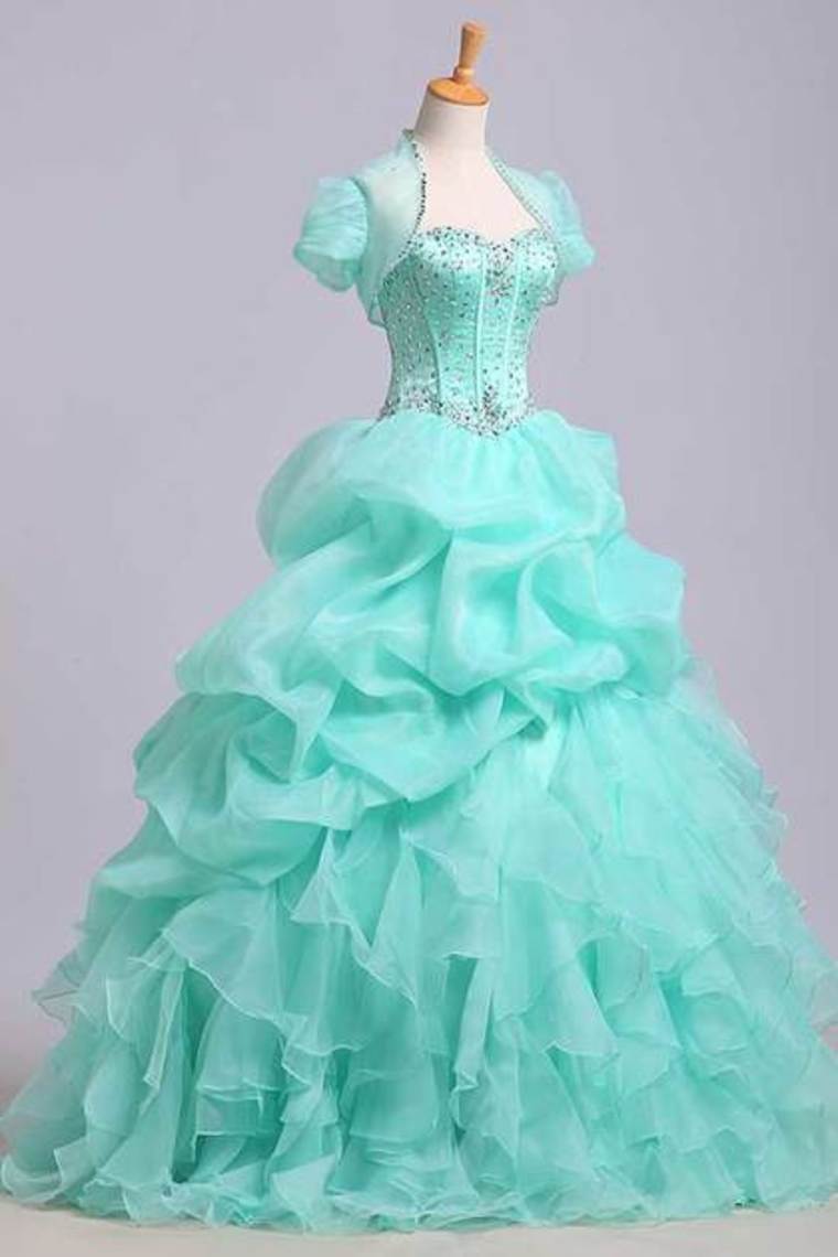2022 Ball Gown Sweetheart Jewel Beaded Bodice Bubble And Ruffled Skirt