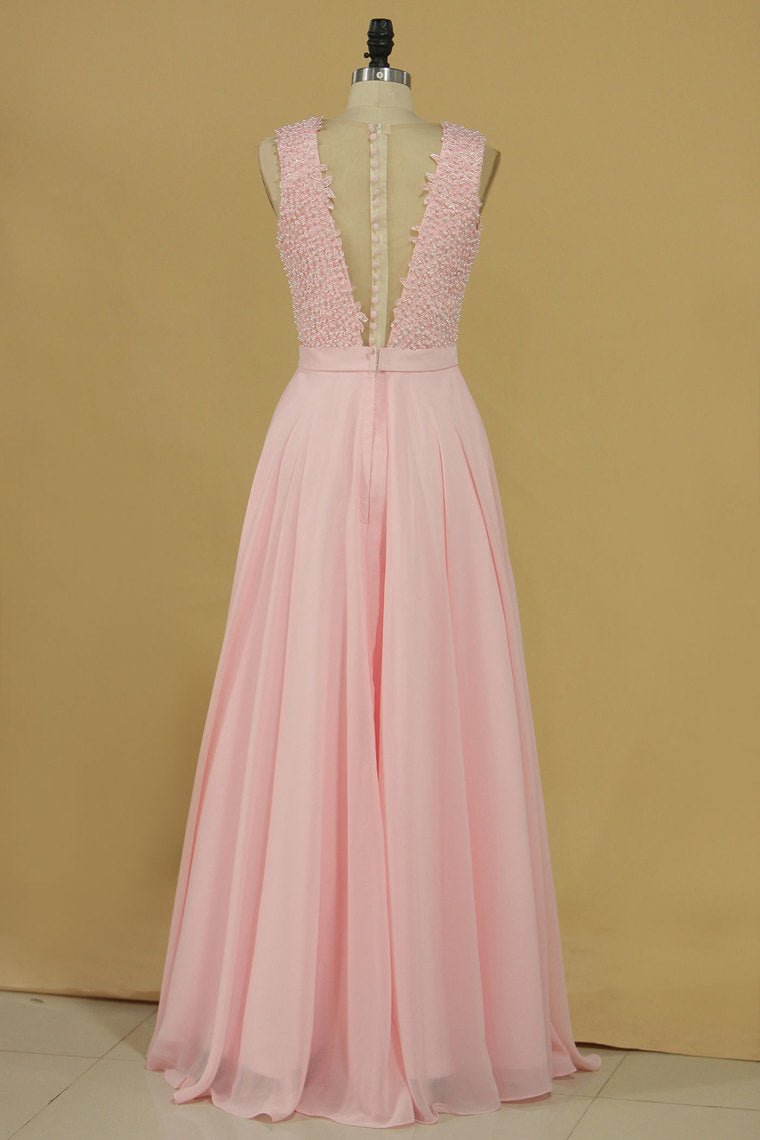 2022 A Line Scoop With Sash And Applique Chiffon Prom Dresses