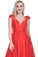 2022 V-Neck Bubble Shoulder A-Line Satin Evening Dress Floor-Length