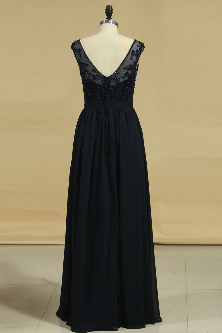 2024 A Line Scoop With Embroidery Bridesmaid Dresses Chiffon