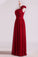 2022 One Shoulder Bridesmaid Dresses Chiffon With Handmade Flower Burgundy/Maroon