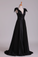 2022 Deep V-Neck Evening Dresses A-Line Satin With Bow-Knot & Ribbon