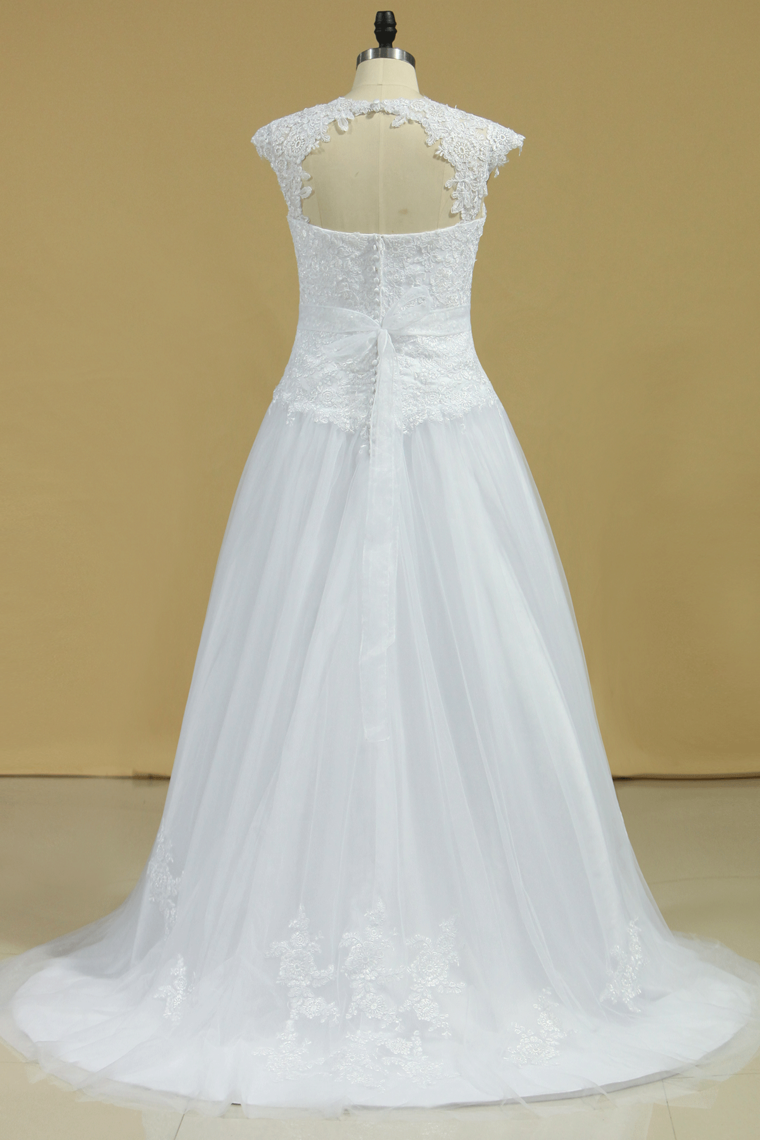 2022 Open Back A Line Tulle With Applique And Handmade Flower Wedding Dresses Court Train