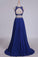 2022 Two Pieces Bateau Open Back Prom Dresses A Line Chiffon & Tulle Dark Royal Blue