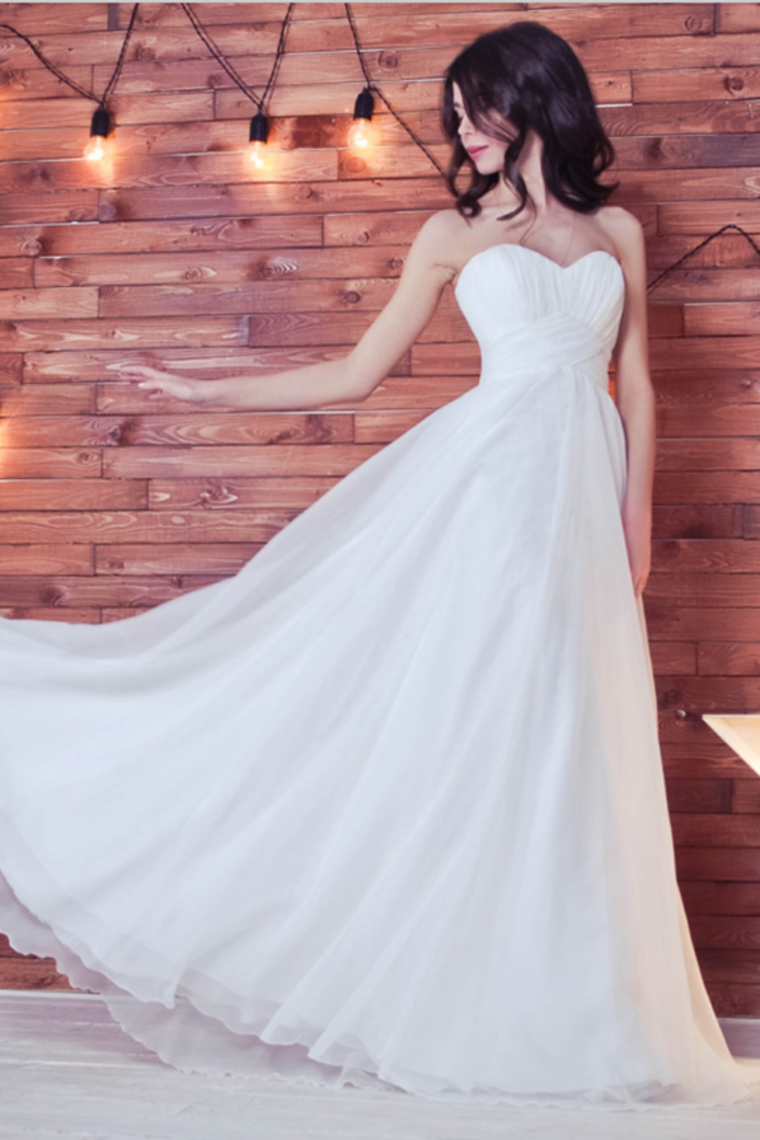 Simple Sweetheart Long A-Line Ivory Flowy Chiffon Beach Wedding Dresses