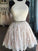 A-Line/Princess Sleeveless Lilian Homecoming Dresses Lace Halter Pearls Short/Mini Two Piece Dresses